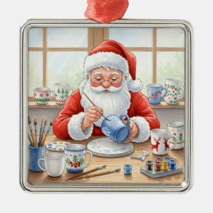 Pottery Painting Santa Claus  Metal Ornament