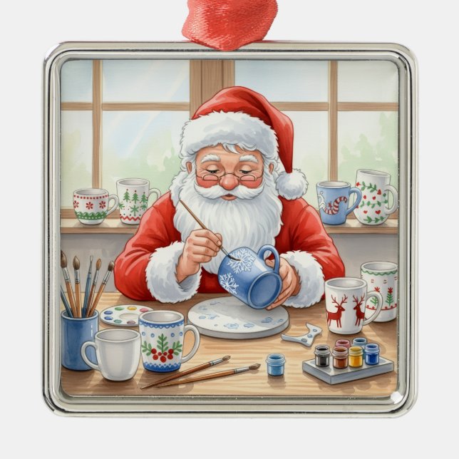 Pottery Painting Santa Claus  Metal Ornament (Front)