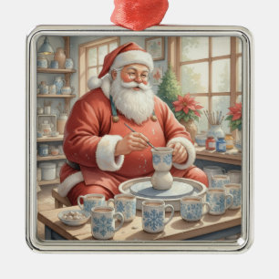 Pottery Painting Santa Claus  Metal Ornament