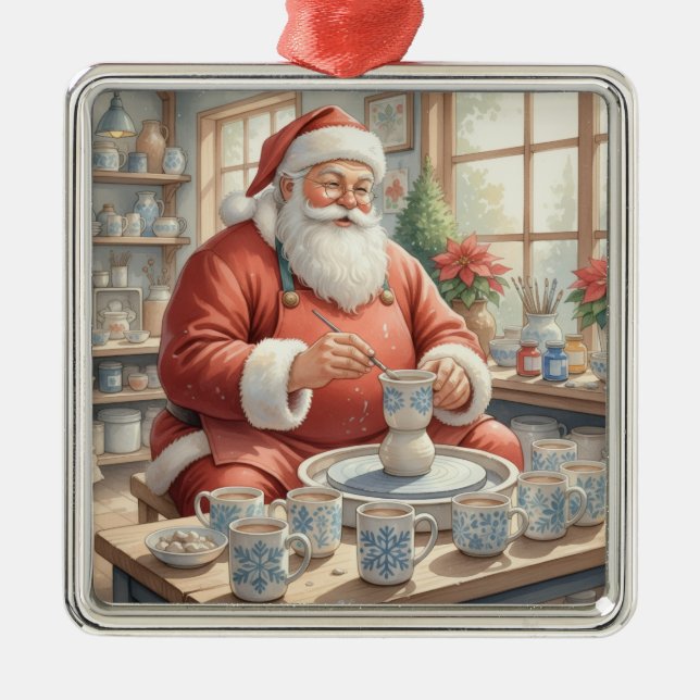 Pottery Painting Santa Claus  Metal Ornament (Front)