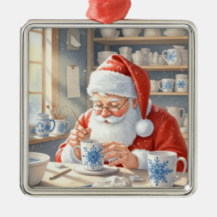Pottery Painting Santa Claus  Metal Ornament