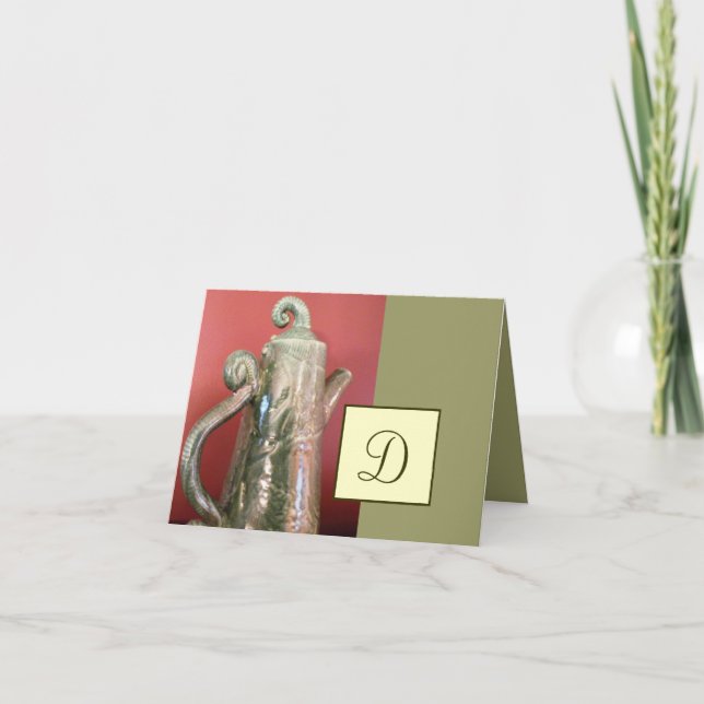 Pottery Tea Pot Note Card w/Monogram (Front)