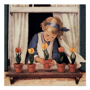 Potting Tulips by Jessie Willcox Smith Poster