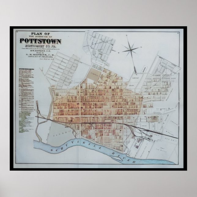 Pottstown Borough Map PA Pennsylvania 1871 Poster (Front)