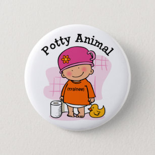 Potty Animal Girl Button
