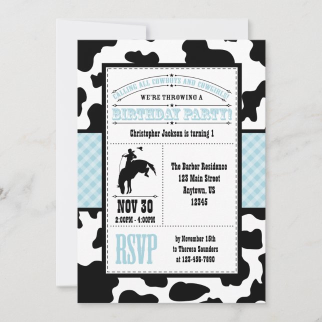 Poudre Bleu Cowboy Invitation d'anniversaire (Devant)