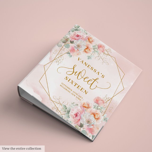 Poudre glamour rose or Fleurs Douce 16 Classeur (Glamorous Powder Pink Gold Flowers Sweet 16 Binder)