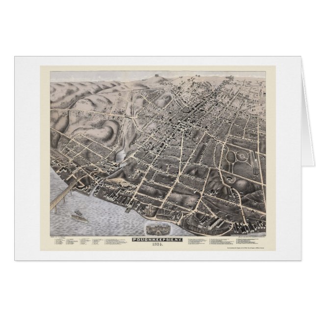 Poughkeepsie, carte panoramique de NY - 1874 (Devant horizontal)