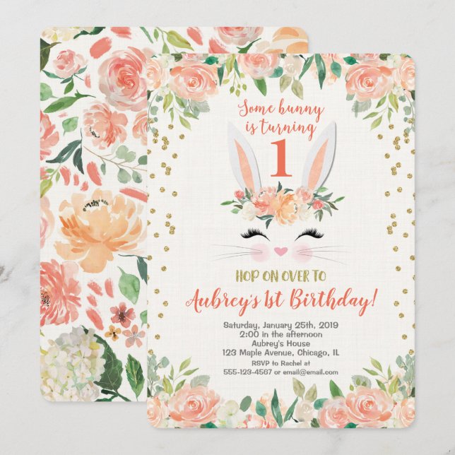 Poule de Pâques invitation d'anniversaire pêches e (Devant / Derrière)