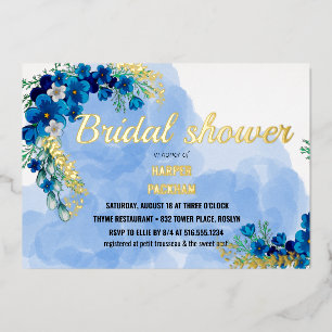 Poule d'or bleu fleur nuptiale invitation douche