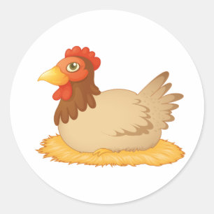 Poule s'étendant sur des autocollants d'oeufs