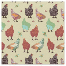 Poules de fantaisie, abeilles, tissu de
