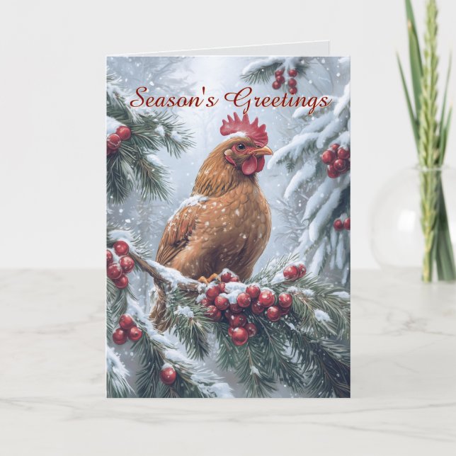 Poulet dans la carte de Noël Neige (Devant)