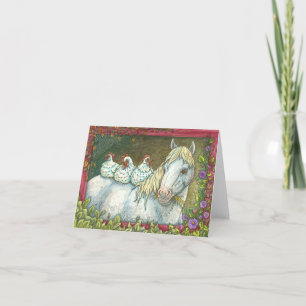 POULET DANS LA STABLE, CARTE DE REMARQUE CHEVAL Vi