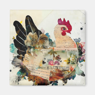Poulet Mixte Art Collage Magnet