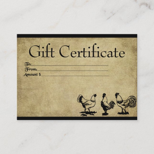 Poulets Barnyard - Cartes de Certificat Cadeau Pri (Devant)