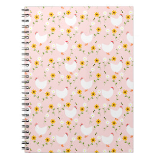 Poulets blancs floraux sur Carnet rose