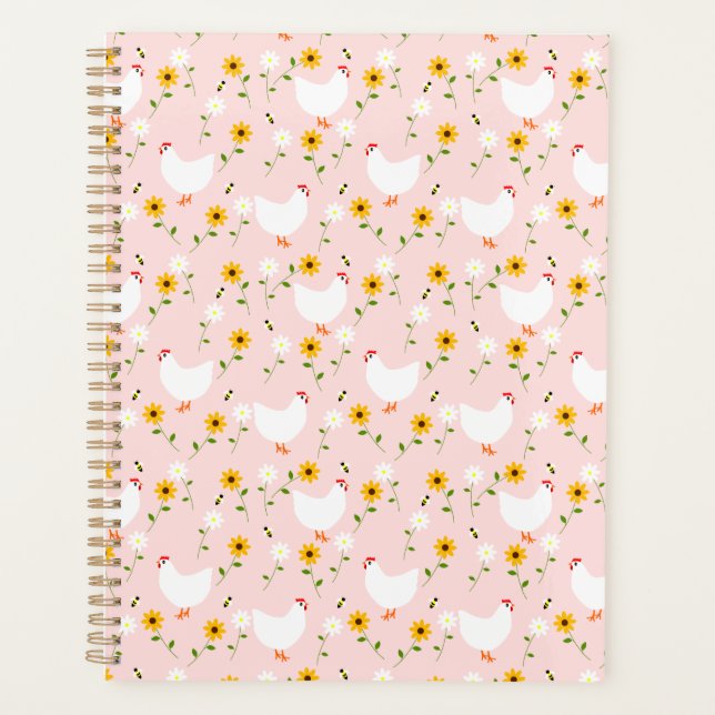 Poulets blancs floraux sur un planificateur rose (Devant)