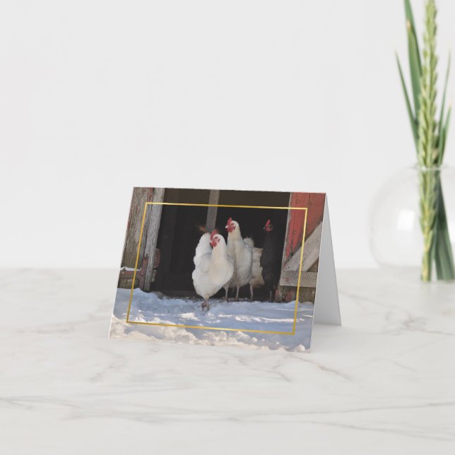 Poulets dans la carte de Noël de neige (Devant)