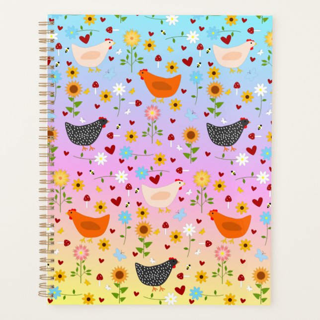 Poulets dans le jardin au coucher du soleil (Devant)