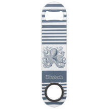 Poulpe blanc bleu nautique vintage de rayure