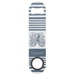 Poulpe blanc bleu nautique vintage de rayure