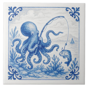 Poulpe de carreau de Delft de style tropical amusa