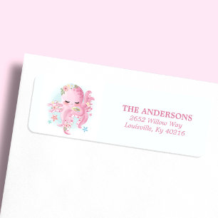 Poulpe Mignon Rose Aquarelle Adresse de Baby Showe