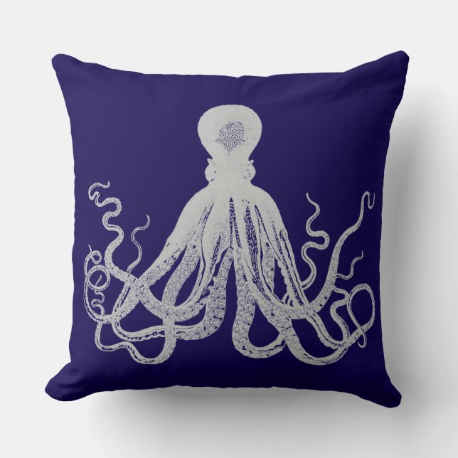 Poulpe vintage sur le coussin bleu (Recto)