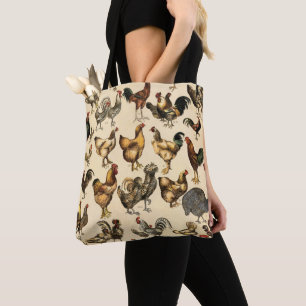 Poultry Farm Rooster and Hen Art Tote Bag