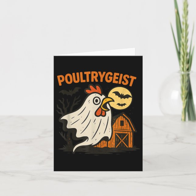 Poultrygeist Funny Chicken Ghost Halloween Pun Des Card (Front)