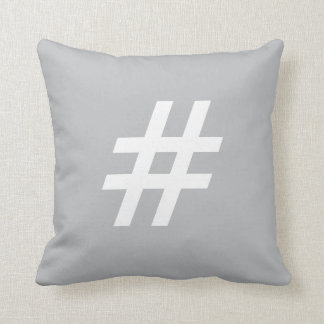 # Pound sign (hashtag) button pillow, Grey & White Throw Pillow
