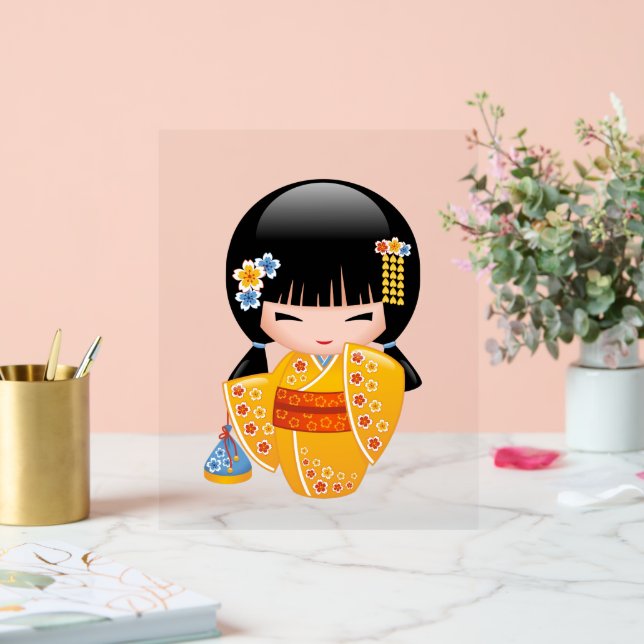 Poupée d'été Kokeshi - Kimono Jaune Geisha Girl (Mariage)