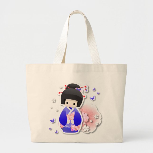 Poupée japonaise Geisha - Sac Bleu (Devant)