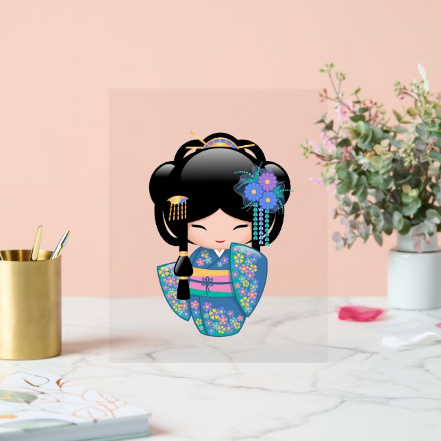 Poupée Keiko Kokeshi - Blue Kimono Geisha Girl (Mariage)
