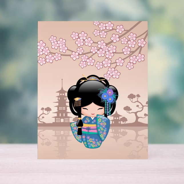 Poupée Keiko Kokeshi - Blue Kimono Geisha Girl (Neutre)