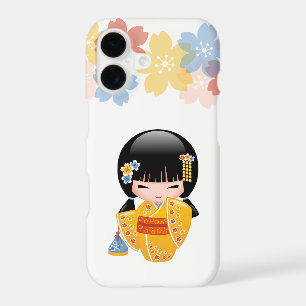 Poupée Kokeshi d'été Geisha fille en kimono jaune
