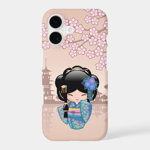 Poupée Kokeshi Keiko - Fille Geisha en Kimono Bleu