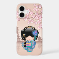 Poupée Kokeshi Keiko - Fille Geisha en Kimono Bleu