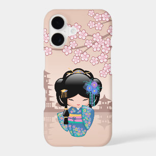 Poupée Kokeshi Keiko - Fille Geisha en Kimono Bleu