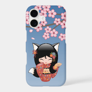 Poupée Kokeshi Kitsune - Fille Geisha Renard Noir