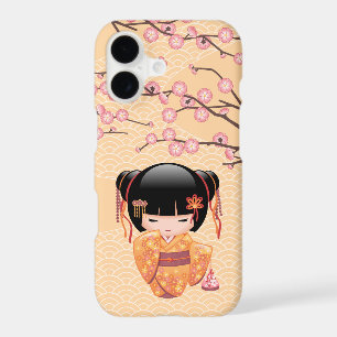 Poupée Kokeshi Ume Fille Geisha Japonaise Jaune