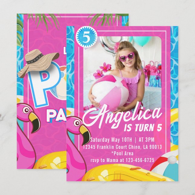 Poupée Pink Fashion Pool Invitation Anniversaire (Devant / Derrière)