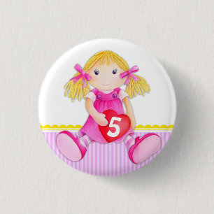 Poupée Rag fille âge 5 anniversaire badge bouton