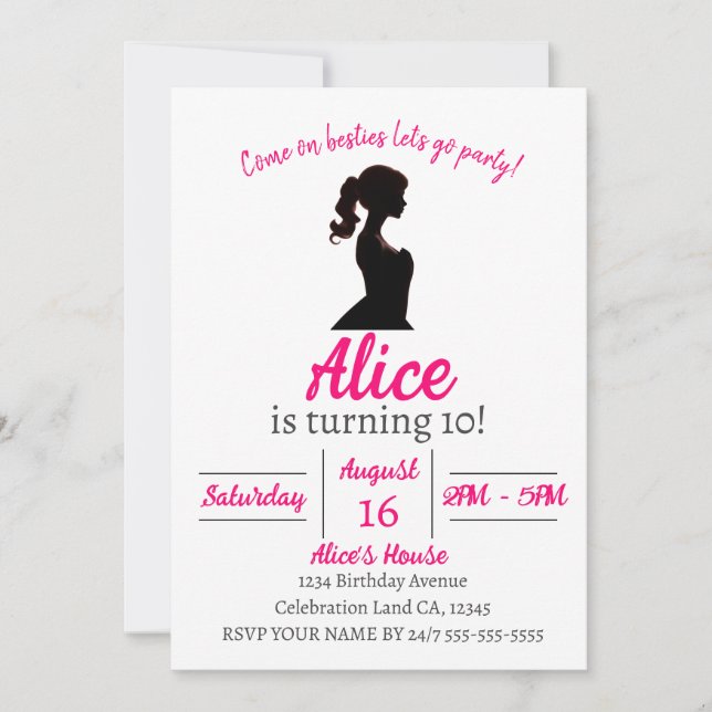 Poupée rose Anniversaire Fête Invitation (Devant)
