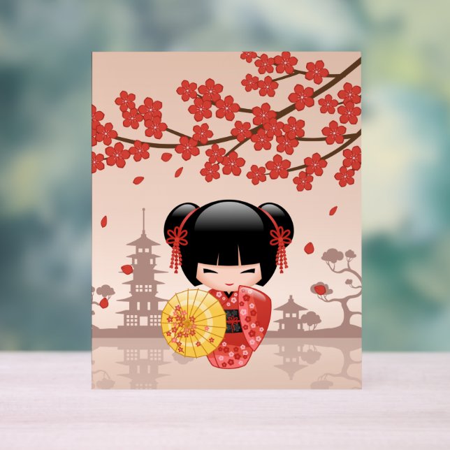 Poupée rouge Sakura Kokeshi - Geisha japonais (Neutre)