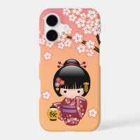 Poupée Sakura Kokeshi - Geisha Girl on Peach