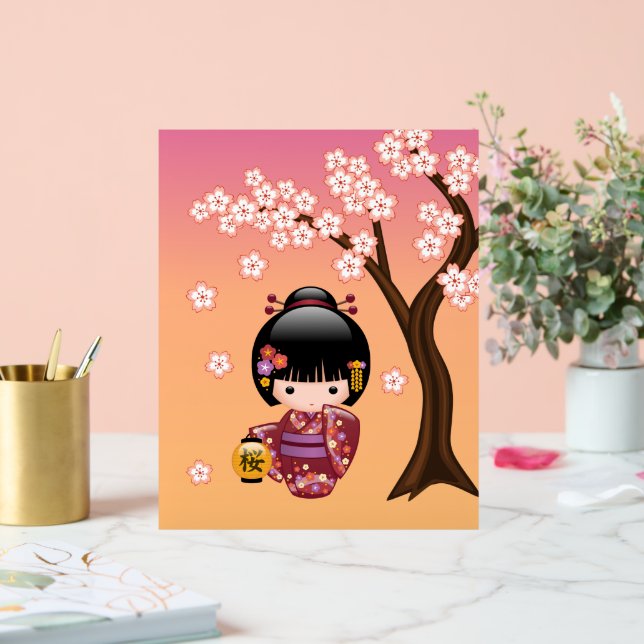 Poupée Sakura Kokeshi - Geisha Girl sur Jaune (Mariage)