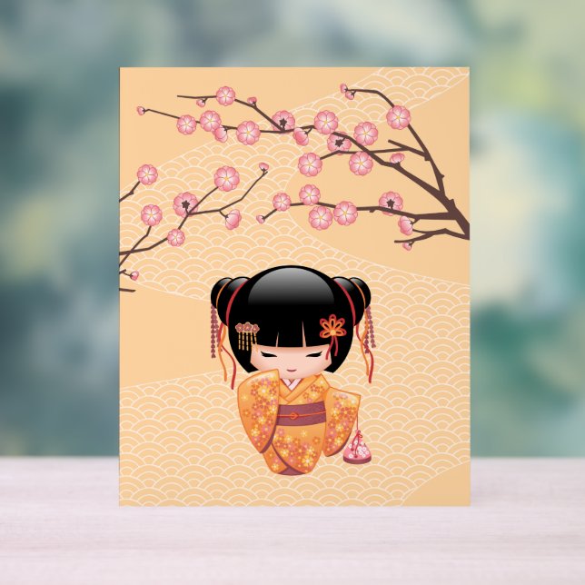 Poupée Ume Kokeshi - Japonaise Pêche Geisha Girl (Neutre)
