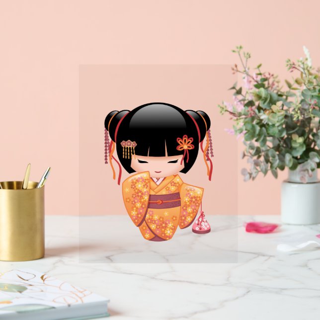 Poupée Ume Kokeshi - Japonaise Pêche Geisha Girl (Mariage)